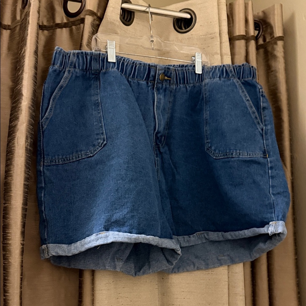 SHEIN Dark Blue Elastic-Waist Denim Shorts